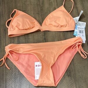 Roxy Orange Bikini Set Triangle Top Adjustable Ties